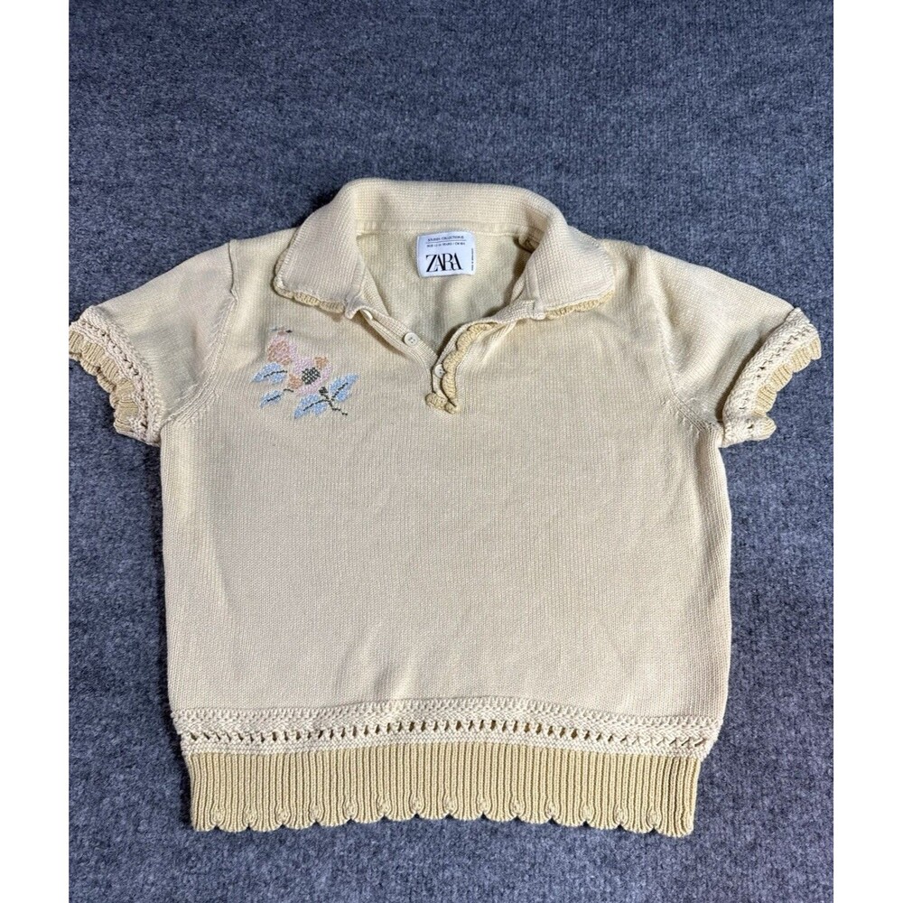 ZARA Girls 13–14 Yellow Collared Short Sleeve Cropped Polo Sweater